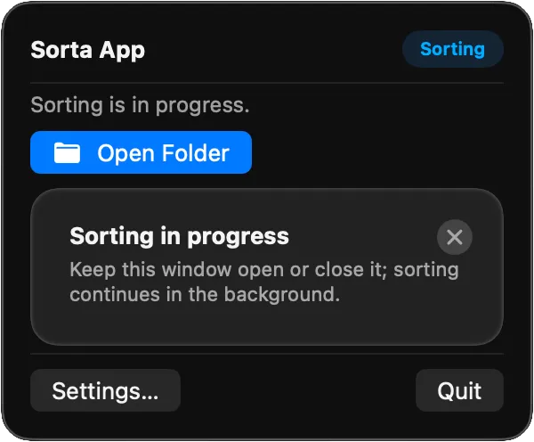 Sorta menu view screenshot